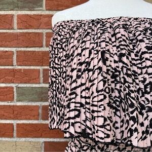 Parker Strapless Pleated Ruched Leopard Print Black Pink Mini Dress 👗